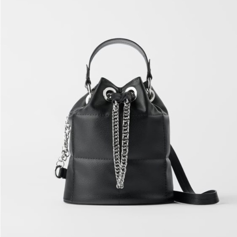 Zara TRF black quilted/ padded bucket bag NWT